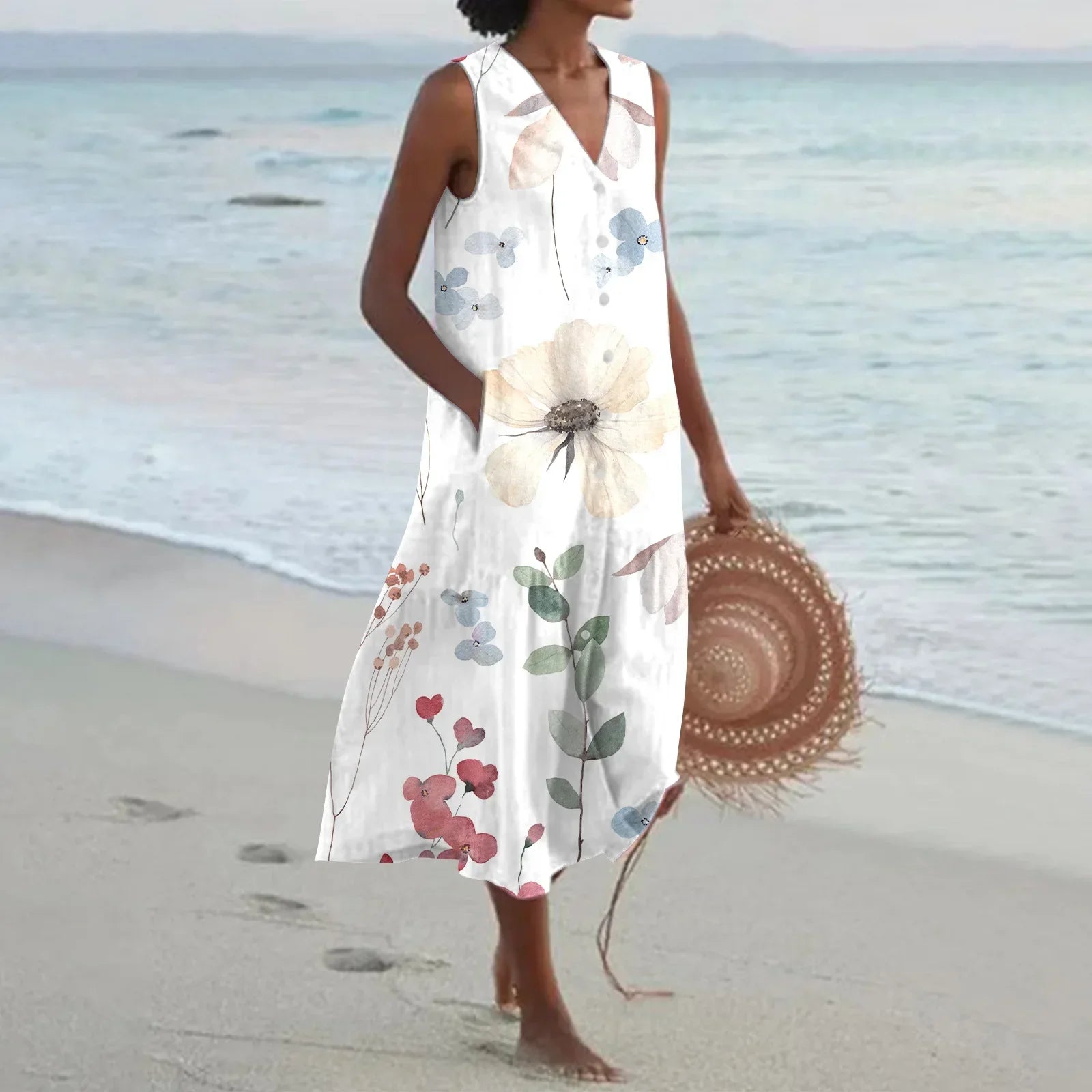 Giulia | Rochie Lungă de Vară cu Imprimeu Floral și Croială Evazată