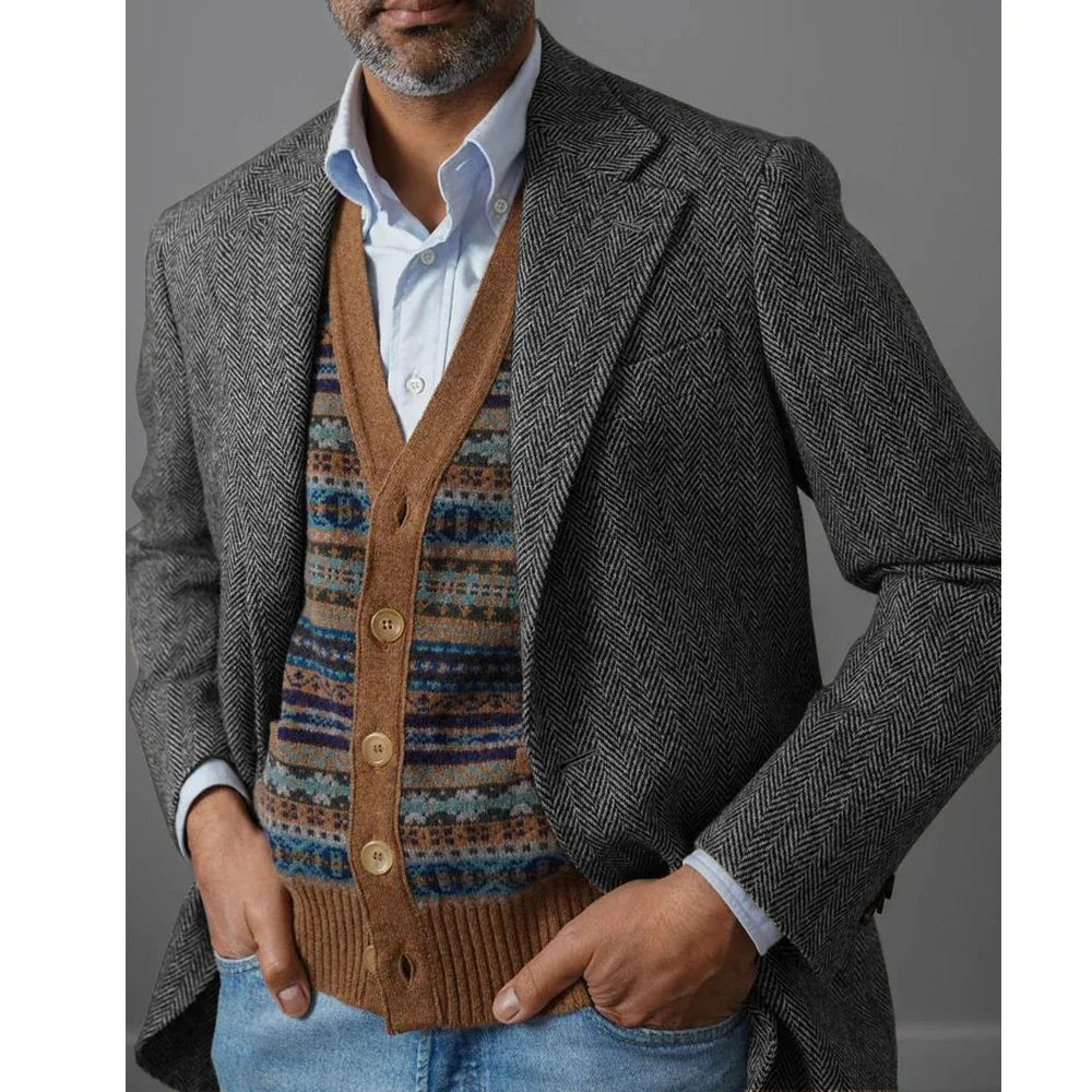 Marc: Sacou Elegant de Toamnă în Herringbone - Confort și Stil Casual pentru Bărbați