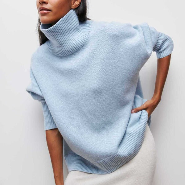 Pulover Amélie Cu Guler Rulou Oversize Din Bumbac