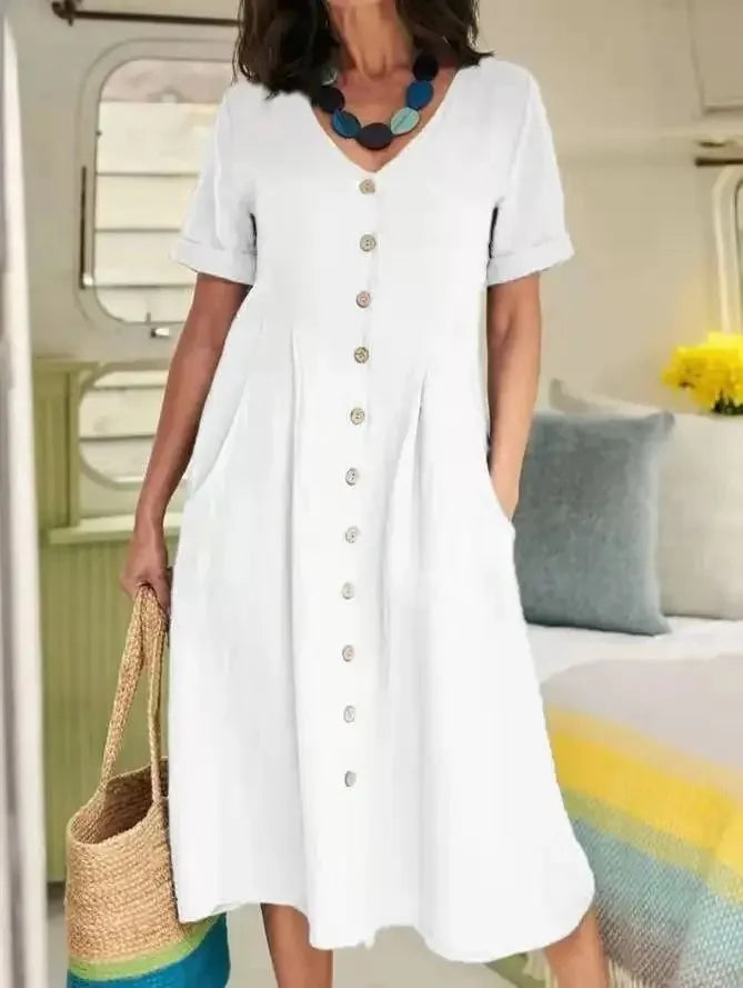 Sofia – Rochie cu Nasturi și Eleganță de Vară