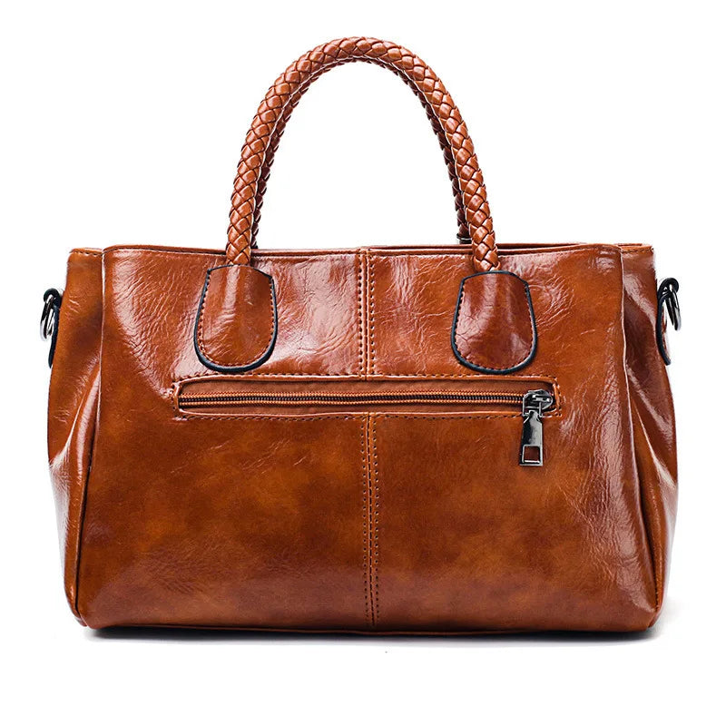 Pia™ | Geantă elegantă din piele cu mânere împletite