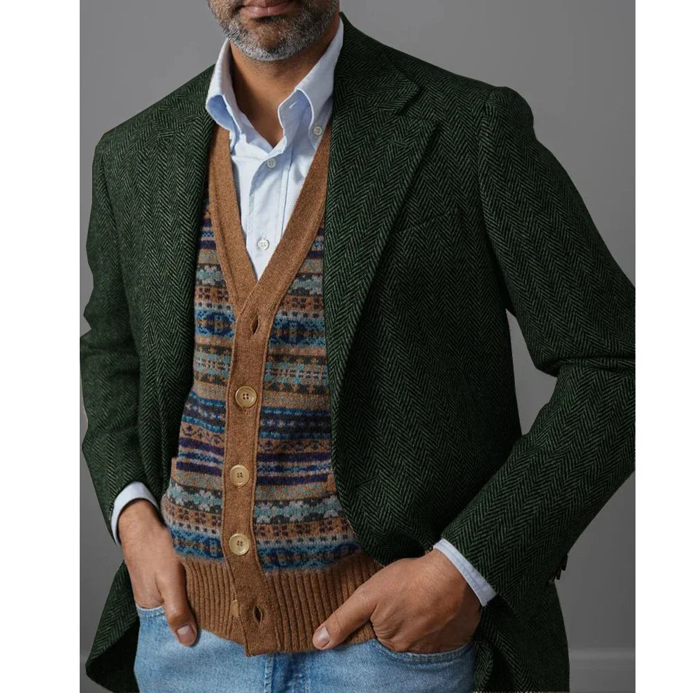 Marc: Sacou Elegant de Toamnă în Herringbone - Confort și Stil Casual pentru Bărbați