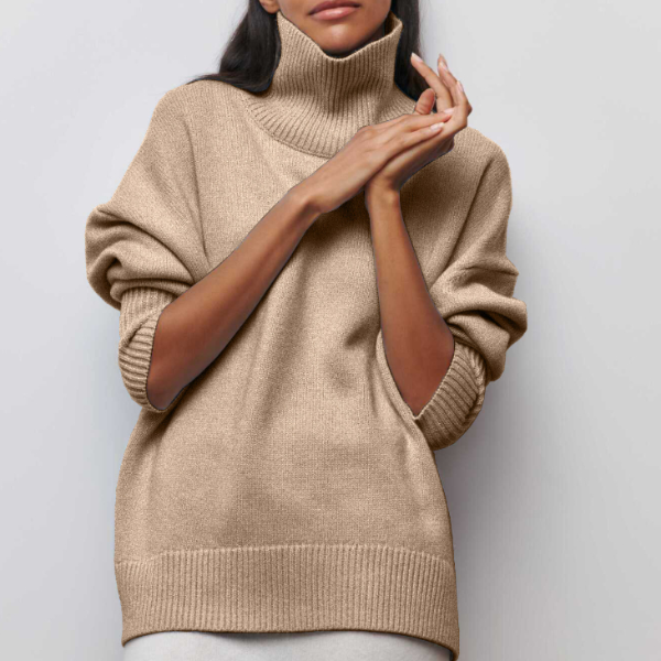 Pulover Amélie Cu Guler Rulou Oversize Din Bumbac