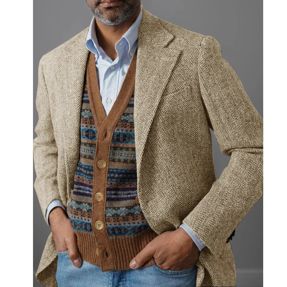 Marc: Sacou Elegant de Toamnă în Herringbone - Confort și Stil Casual pentru Bărbați