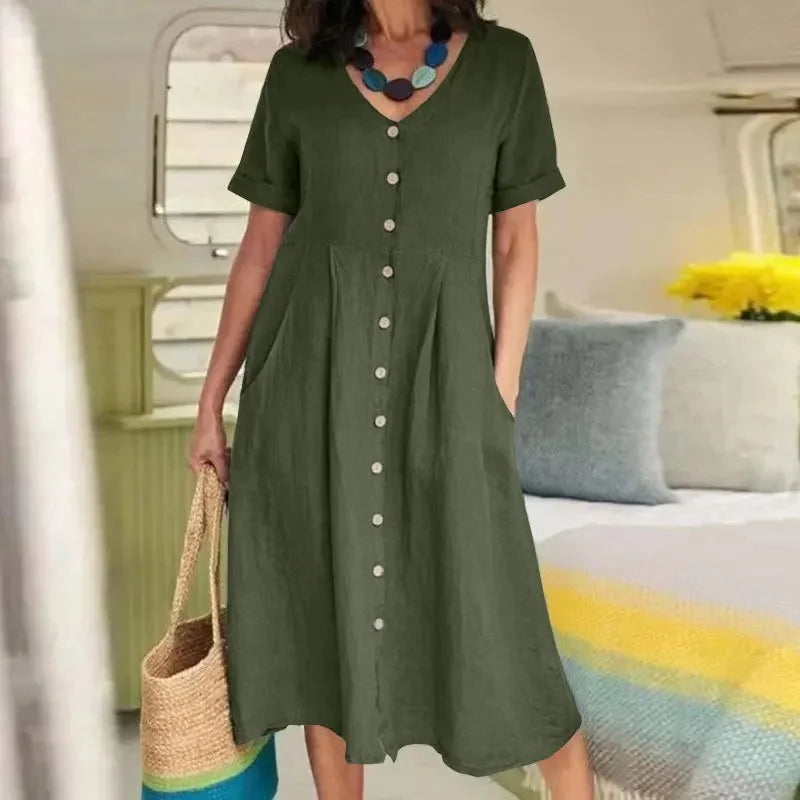 Sofia – Rochie cu Nasturi și Eleganță de Vară