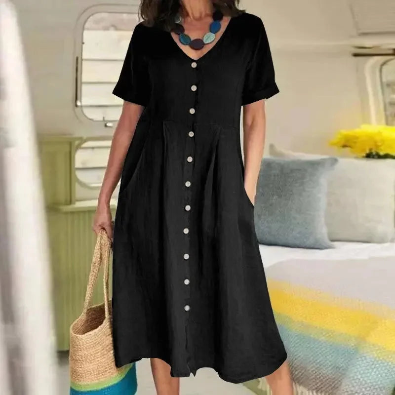 Sofia – Rochie cu Nasturi și Eleganță de Vară
