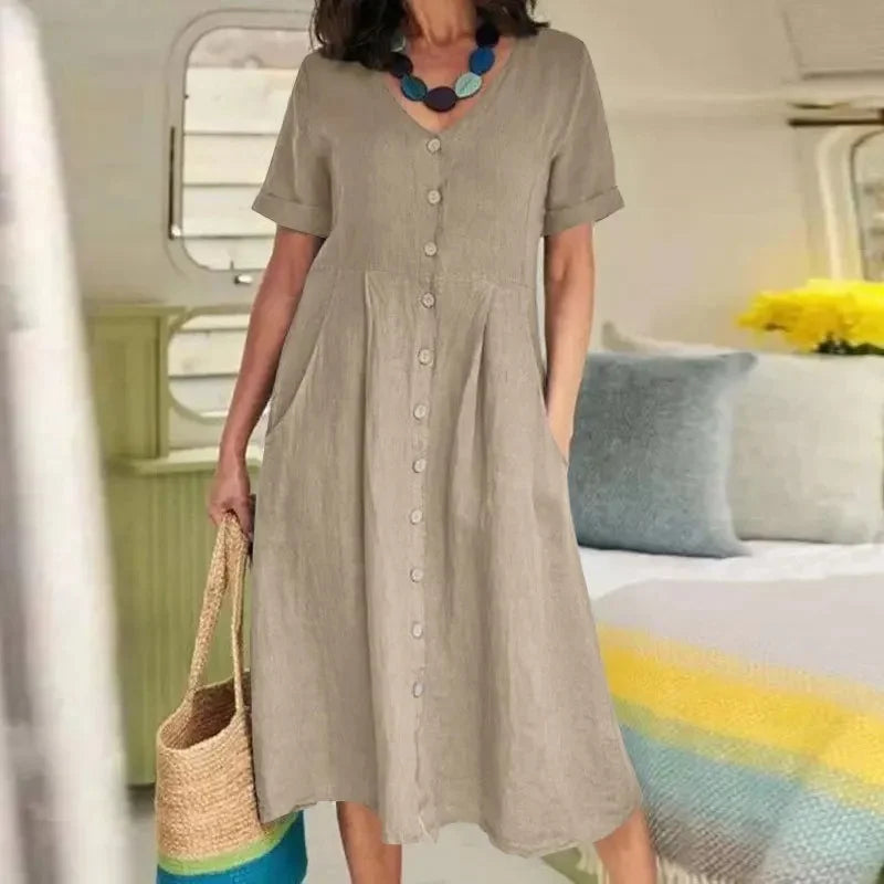 Sofia – Rochie cu Nasturi și Eleganță de Vară