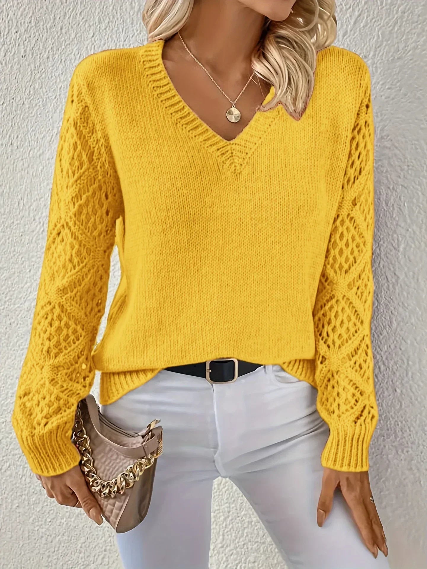 Eloïse™ | Pulover Relaxat cu Guler în V din Tricot