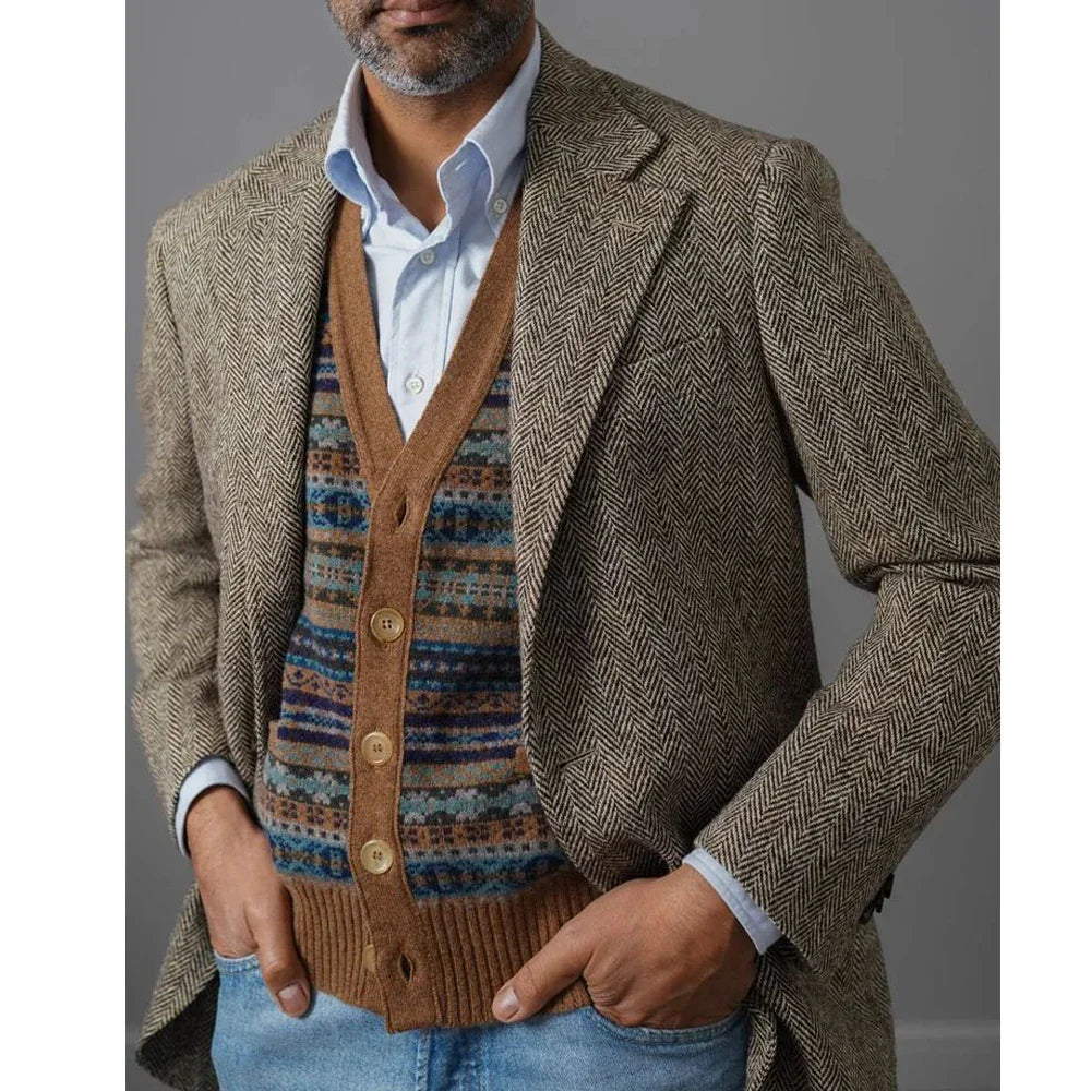 Marc: Sacou Elegant de Toamnă în Herringbone - Confort și Stil Casual pentru Bărbați