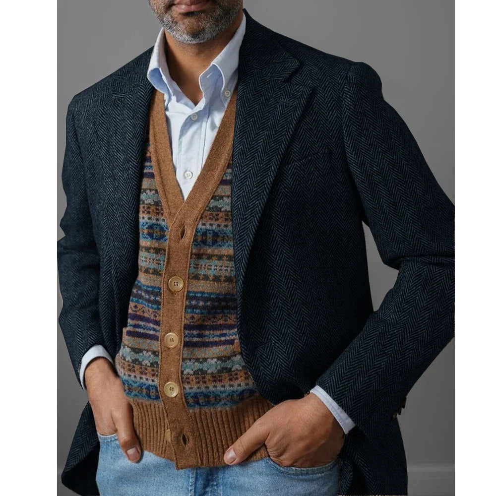Marc: Sacou Elegant de Toamnă în Herringbone - Confort și Stil Casual pentru Bărbați