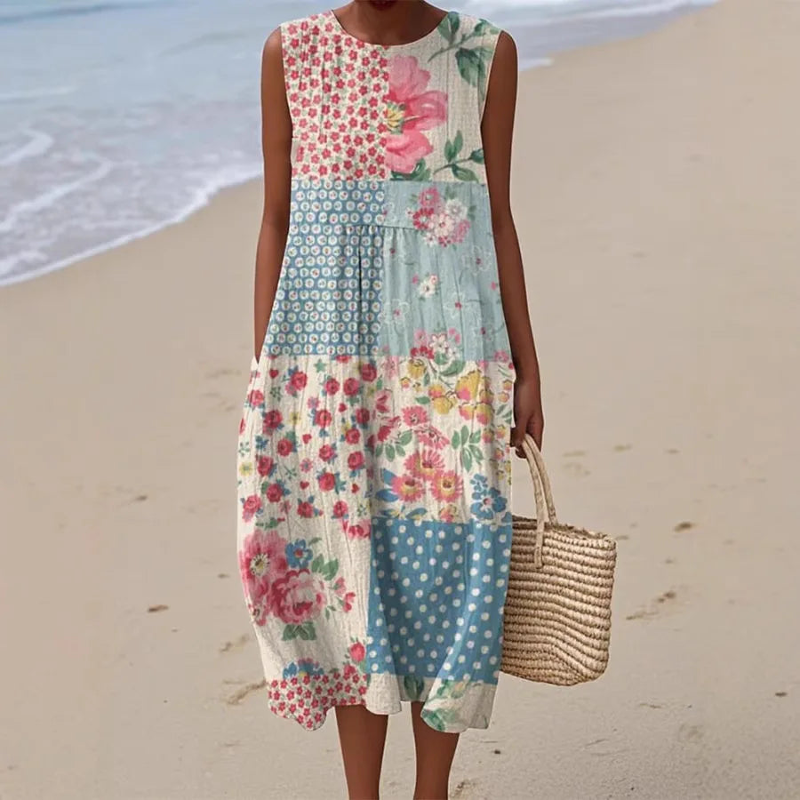 Adelina | Rochie Lungă de Vară cu Patchwork Floral