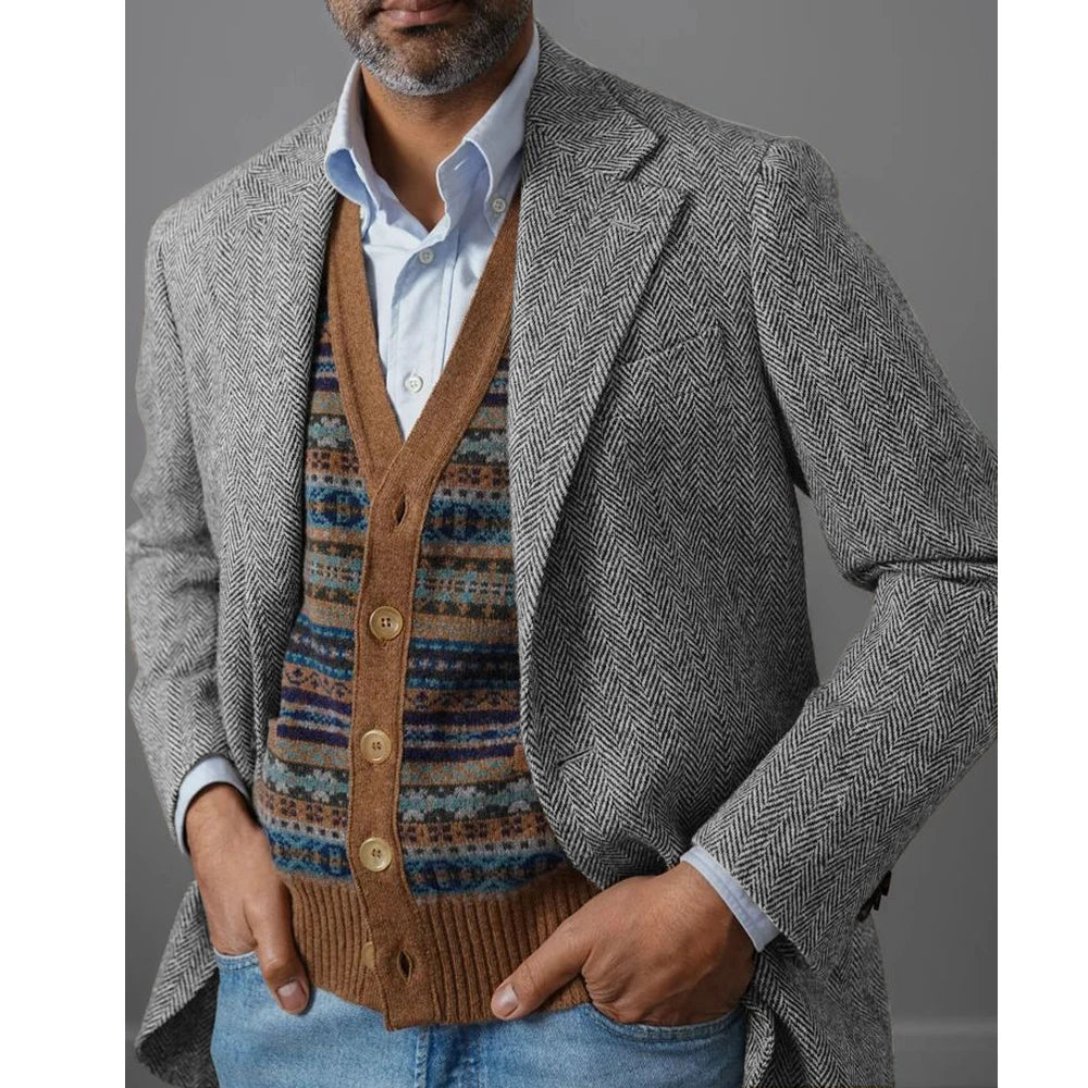 Marc: Sacou Elegant de Toamnă în Herringbone - Confort și Stil Casual pentru Bărbați