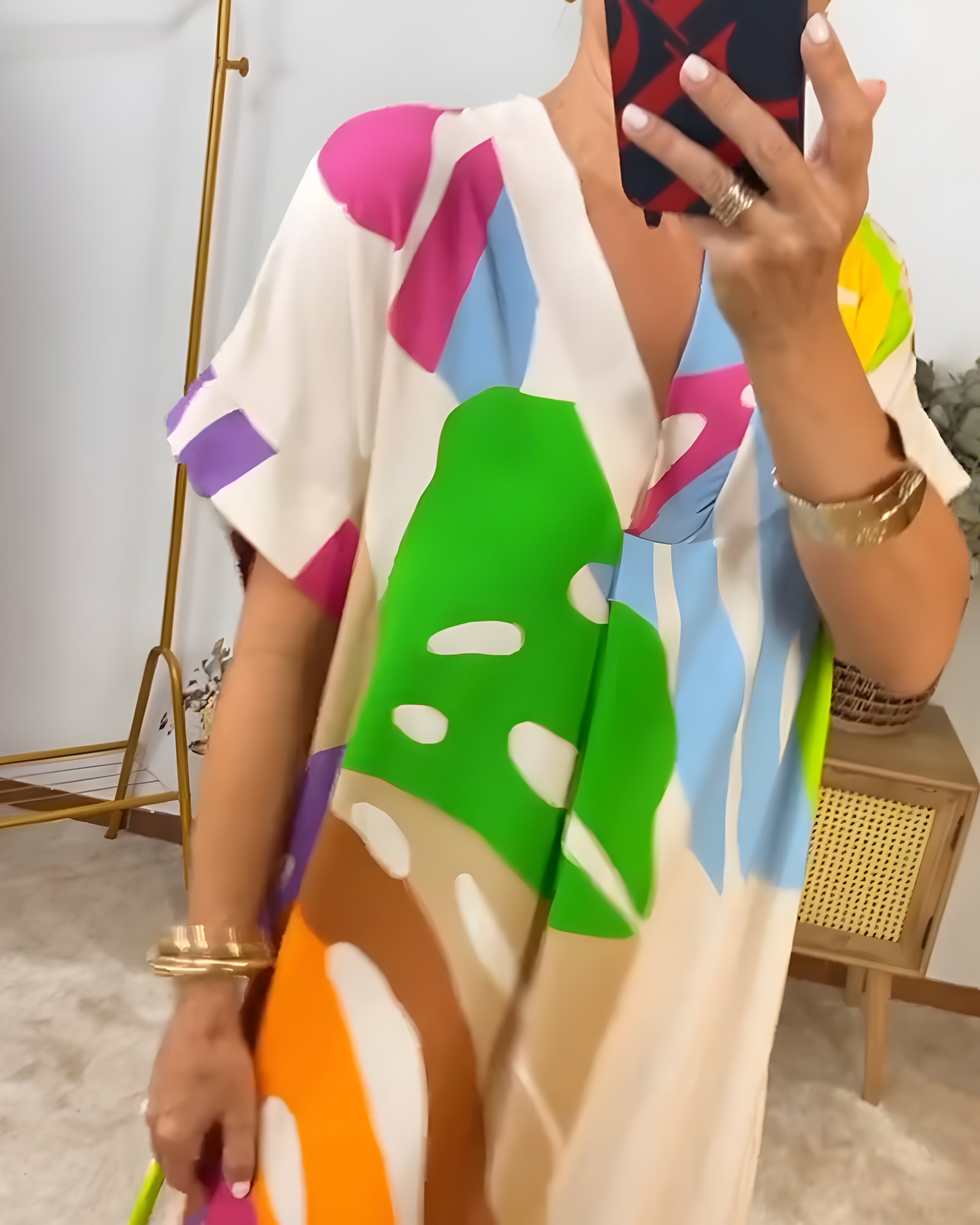 Roos™ | Rochie Zilnică cu Imprimare Colorată de Frunze