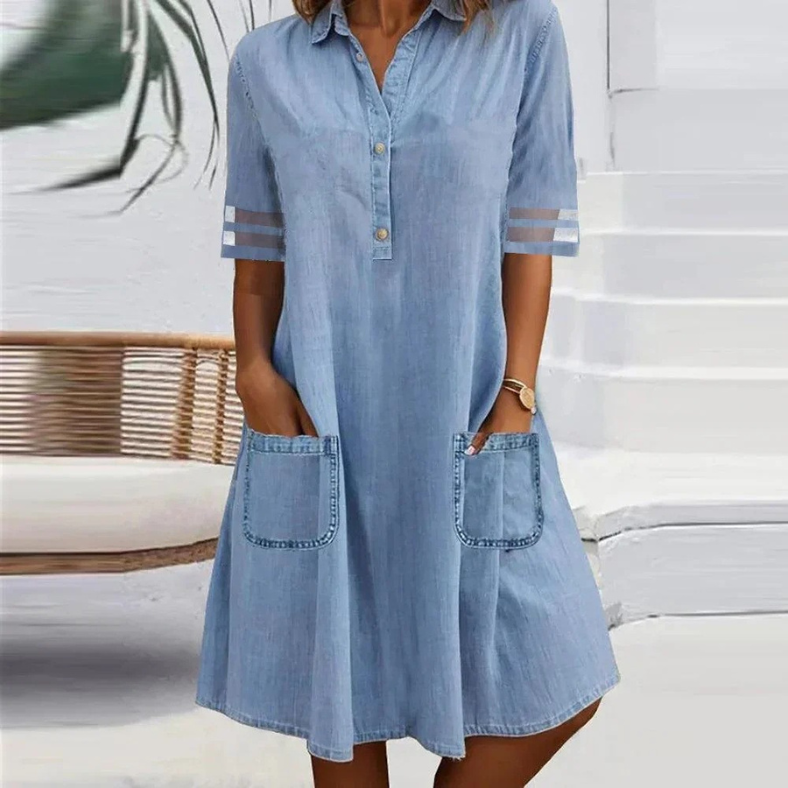 Jill | Rochie Mini din Denim cu Buzunare Laterale