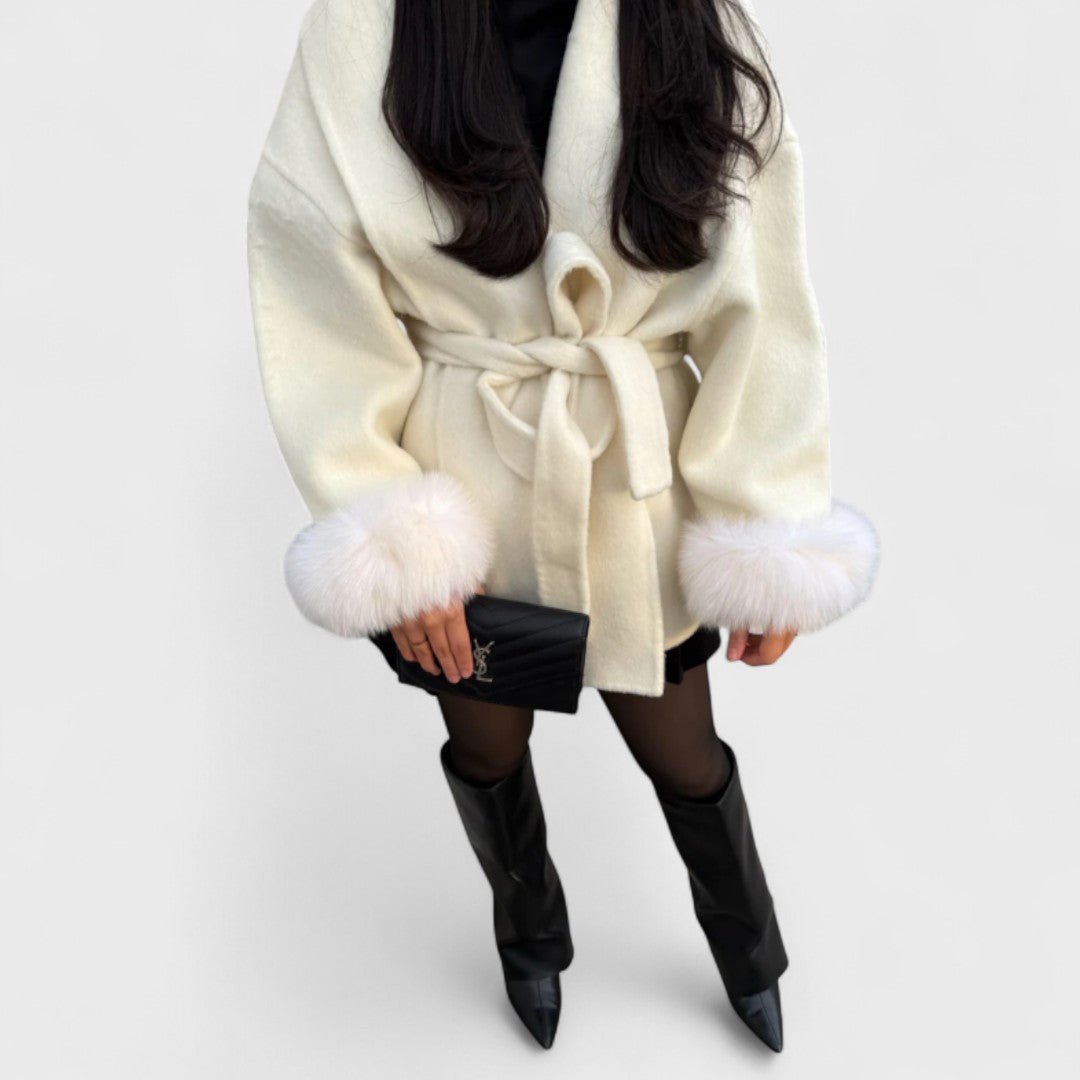 Woolcat – Palton elegant cu detalii din blană ecologică