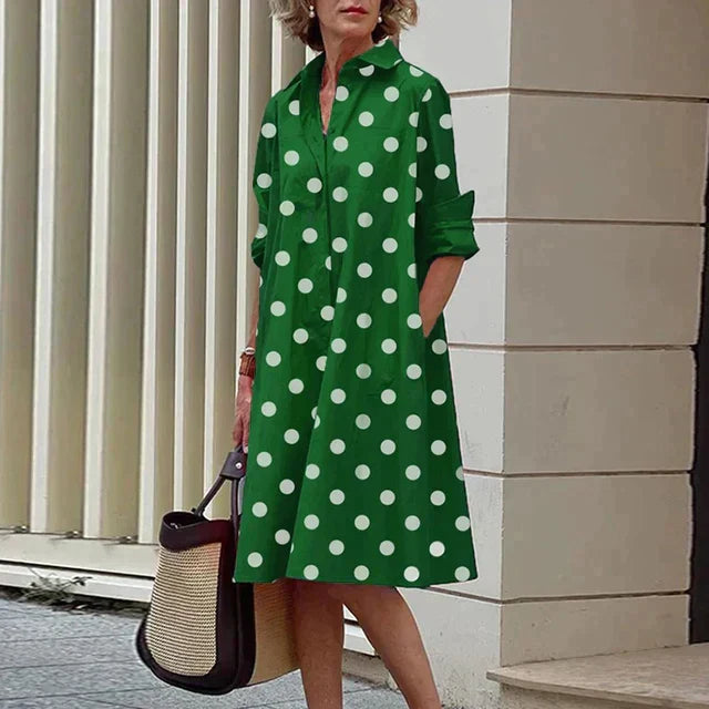 Clara | Rochie Midi Retro cu Guler și Linie A Elegantă