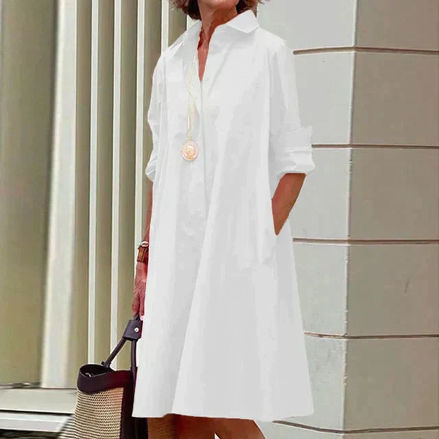 Clara | Rochie Midi Retro cu Guler și Linie A Elegantă