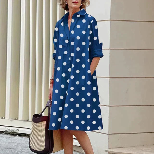 Clara | Rochie Midi Retro cu Guler și Linie A Elegantă