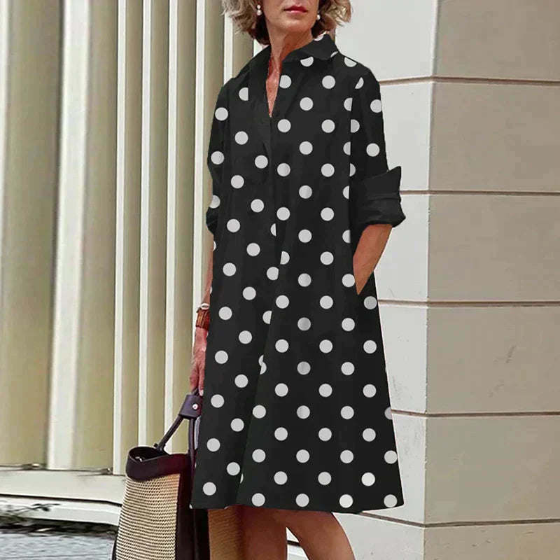 Clara | Rochie Midi Retro cu Guler și Linie A Elegantă
