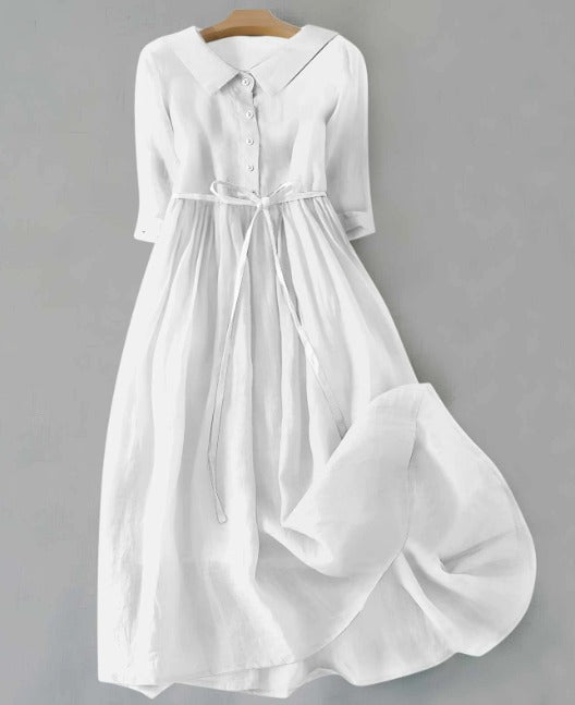 Lux - Rochie Elegantă cu Mâneci Scurte și Șnur în Talie