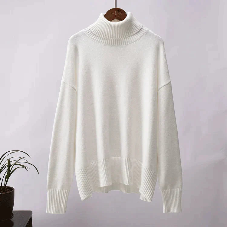 Pulover Amélie Cu Guler Rulou Oversize Din Bumbac