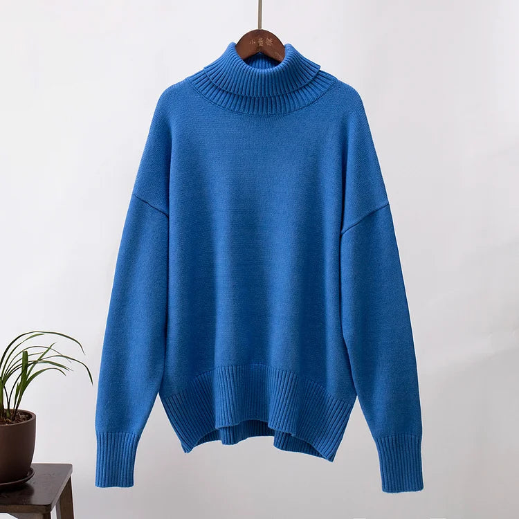 Pulover Amélie Cu Guler Rulou Oversize Din Bumbac