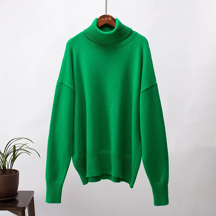 Pulover Amélie Cu Guler Rulou Oversize Din Bumbac