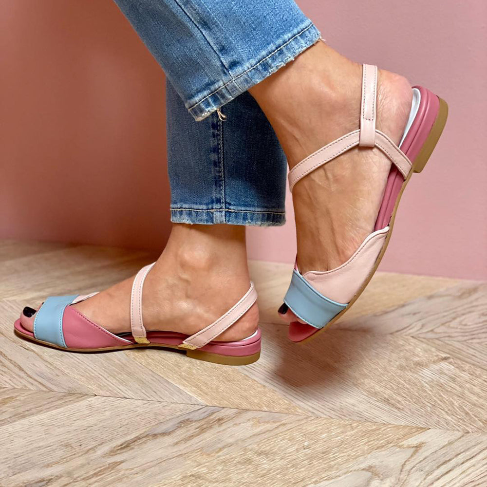 Roselina | Sandale roz asimetrice în stil color-block