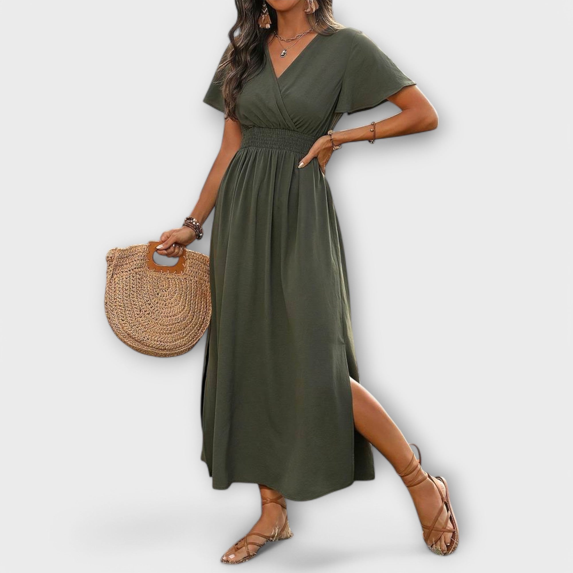 Heather - Rochie Boho elegantă cu decolteu în V și mâneci lungi