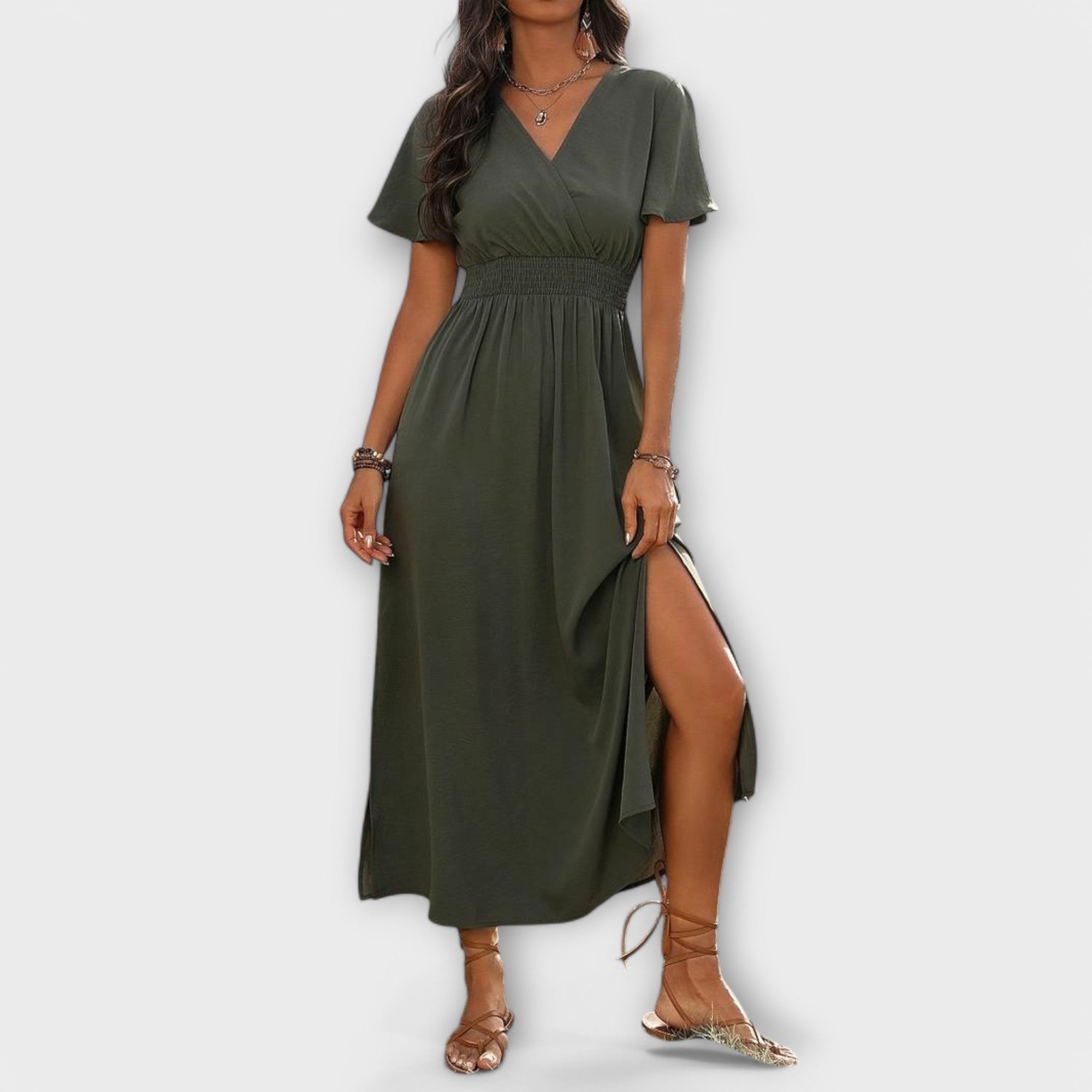 Heather - Rochie Boho elegantă cu decolteu în V și mâneci lungi