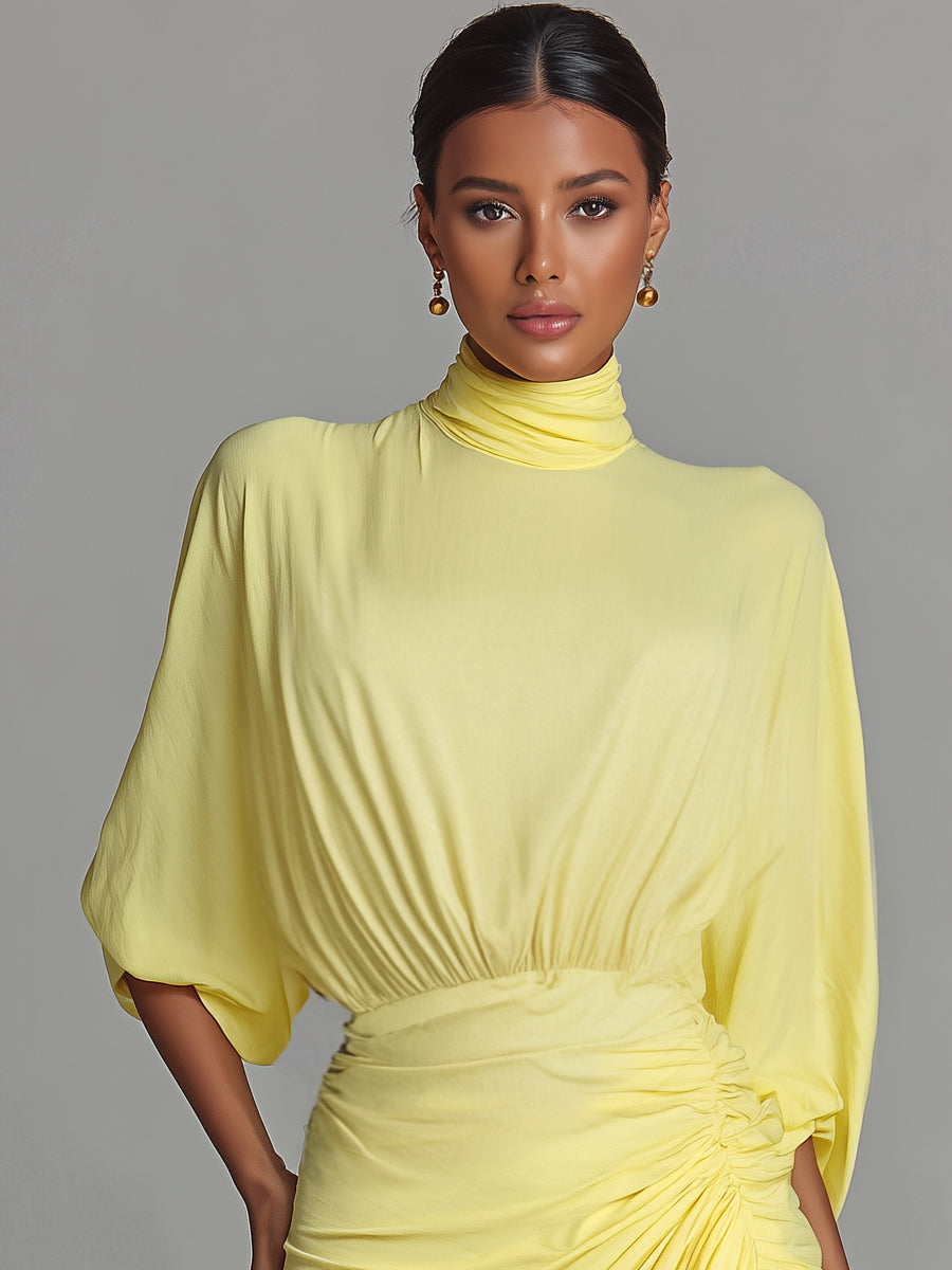 Rochie Maxi Confortabilă în Amestec Galben Aprins