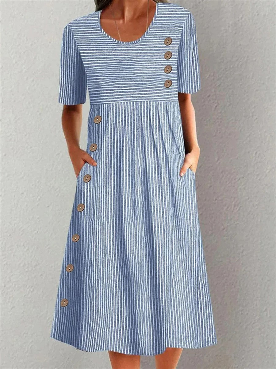 Renée | Rochie midi în dungi cu o croială elegantă