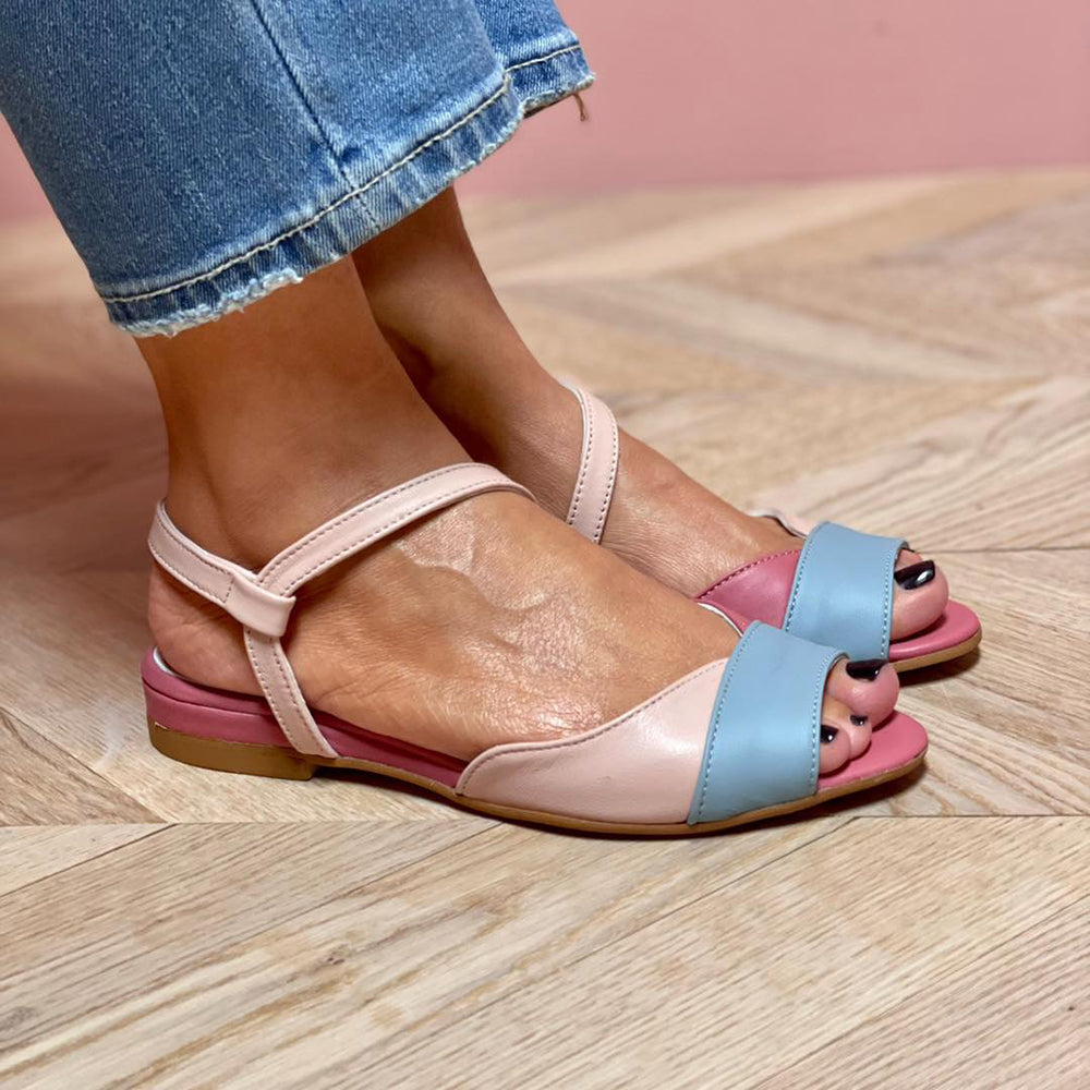 Roselina | Sandale roz asimetrice în stil color-block