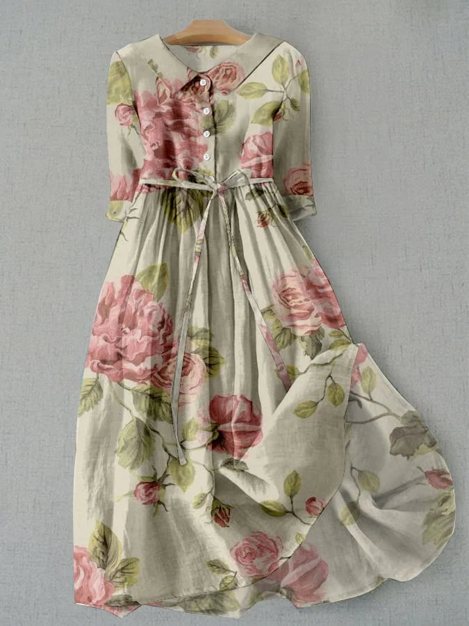 Marley - Rochie Vintage cu Șnururi și Imprimare Florală