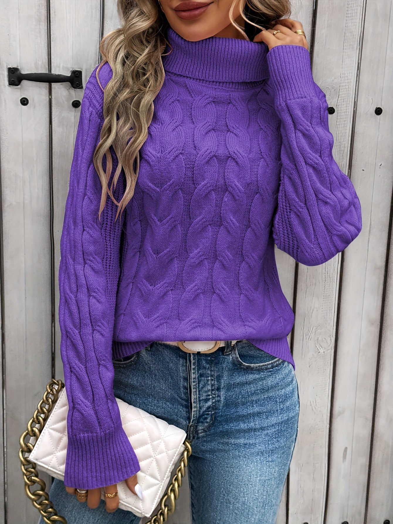 Pulover cu Guler Înalt Elegant din Tricot Texturat