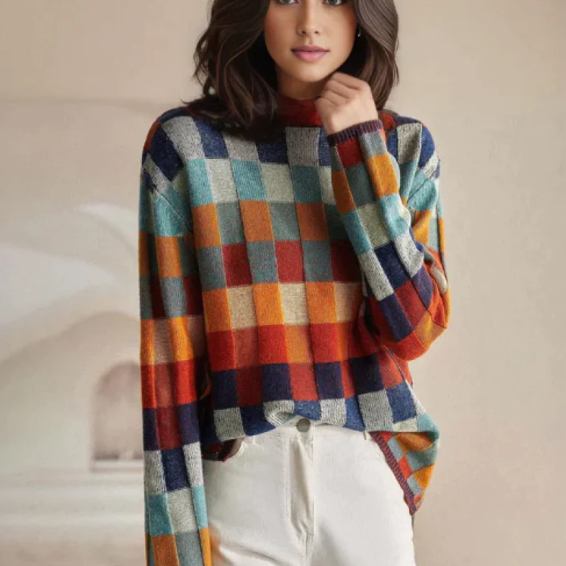PENELOPE™ | PULOVER PATCHWORK CU GULER ÎNALT