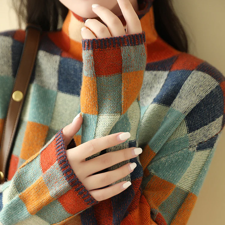 PENELOPE™ | PULOVER PATCHWORK CU GULER ÎNALT