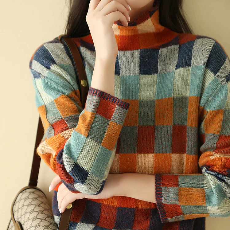 PENELOPE™ | PULOVER PATCHWORK CU GULER ÎNALT
