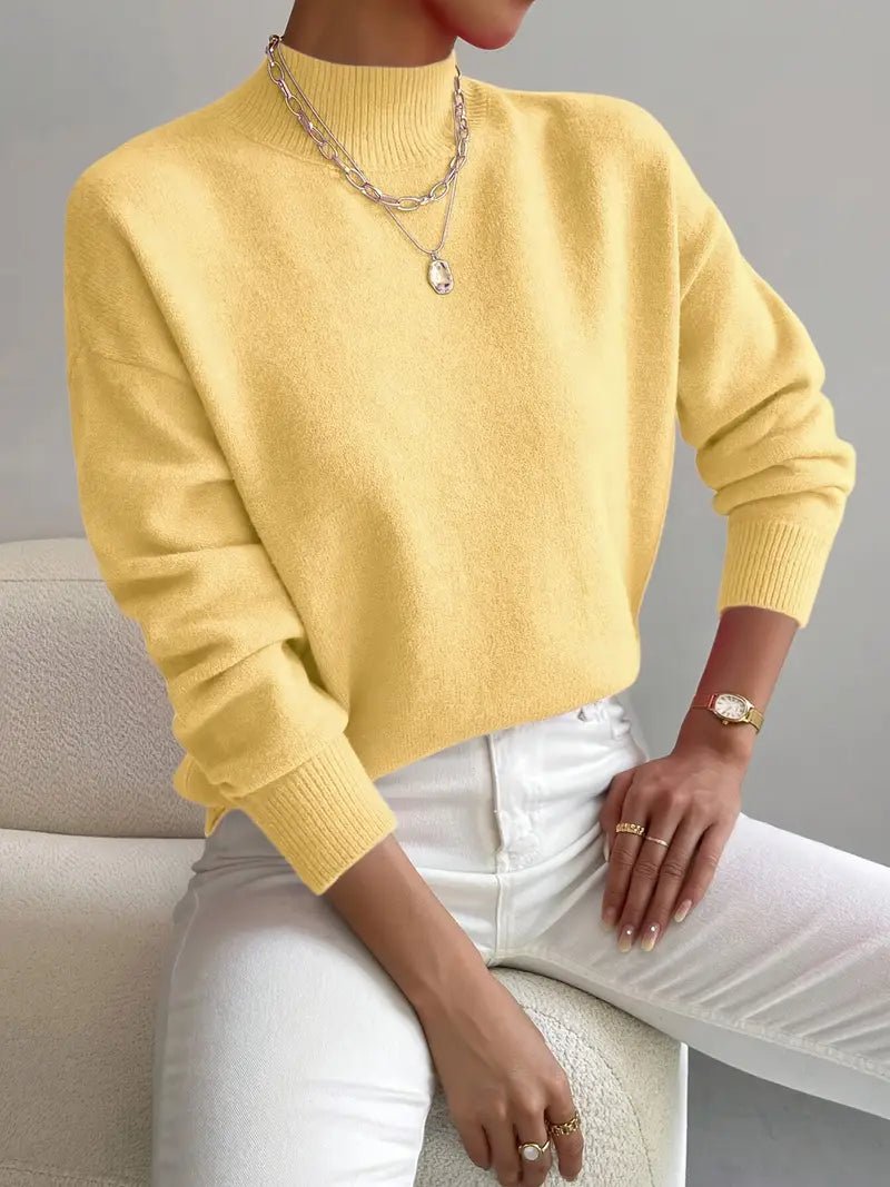 "JEANINE | Pulover Confortabil cu Guler Înalt" can be rewritten as "JEANINE | Pulover Cozy cu Guler Înalt".