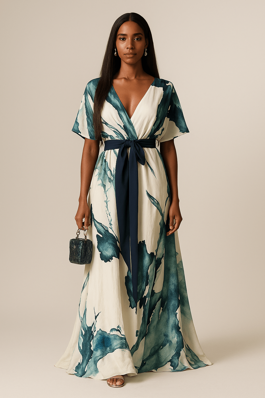 Isabella | Rochie maxi cu imprimeu acquerel