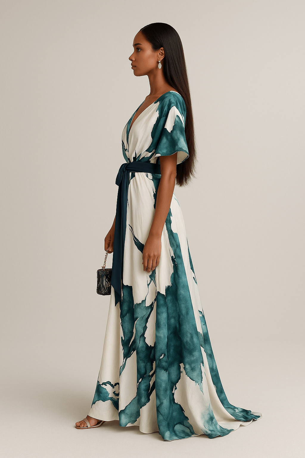 Isabella | Rochie maxi cu imprimeu acquerel