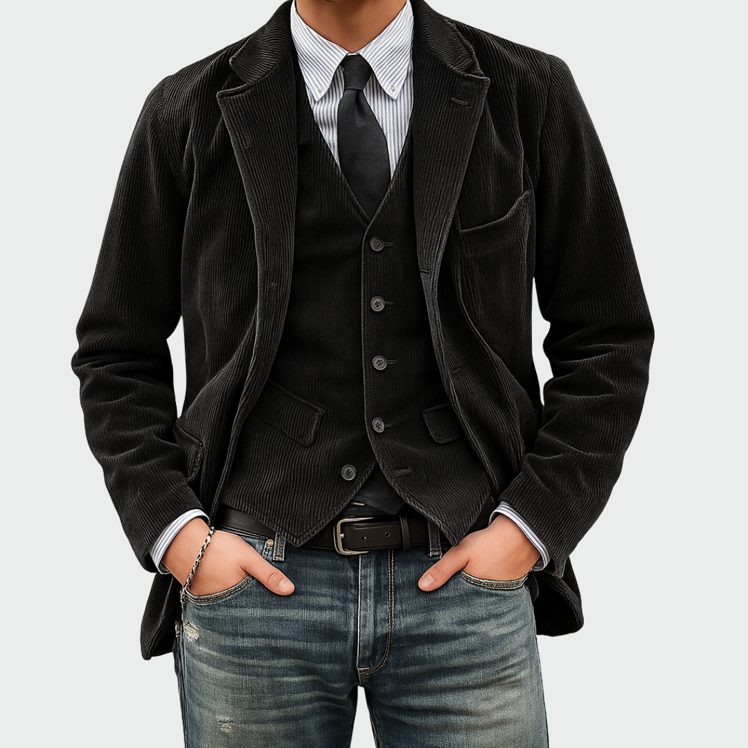 Tommy™ | Set de 2 Piese: Sacou și Vestă din Catifea