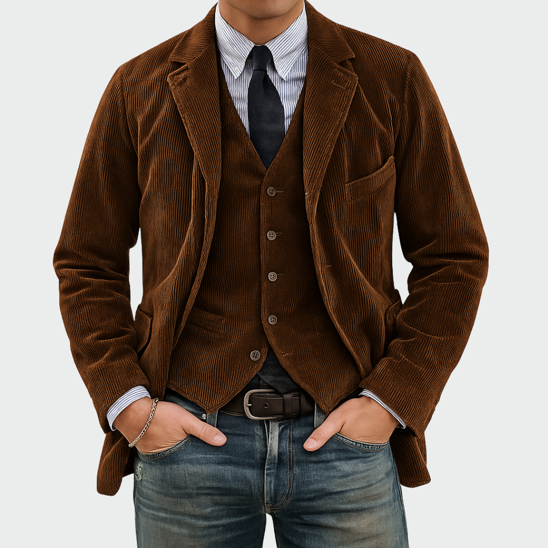 Tommy™ | Set de 2 Piese: Sacou și Vestă din Catifea