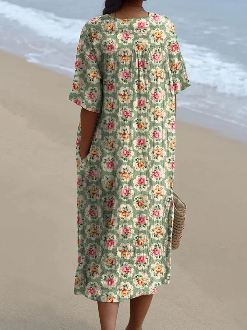 Éliane | Rochie florală vintage în verde apă