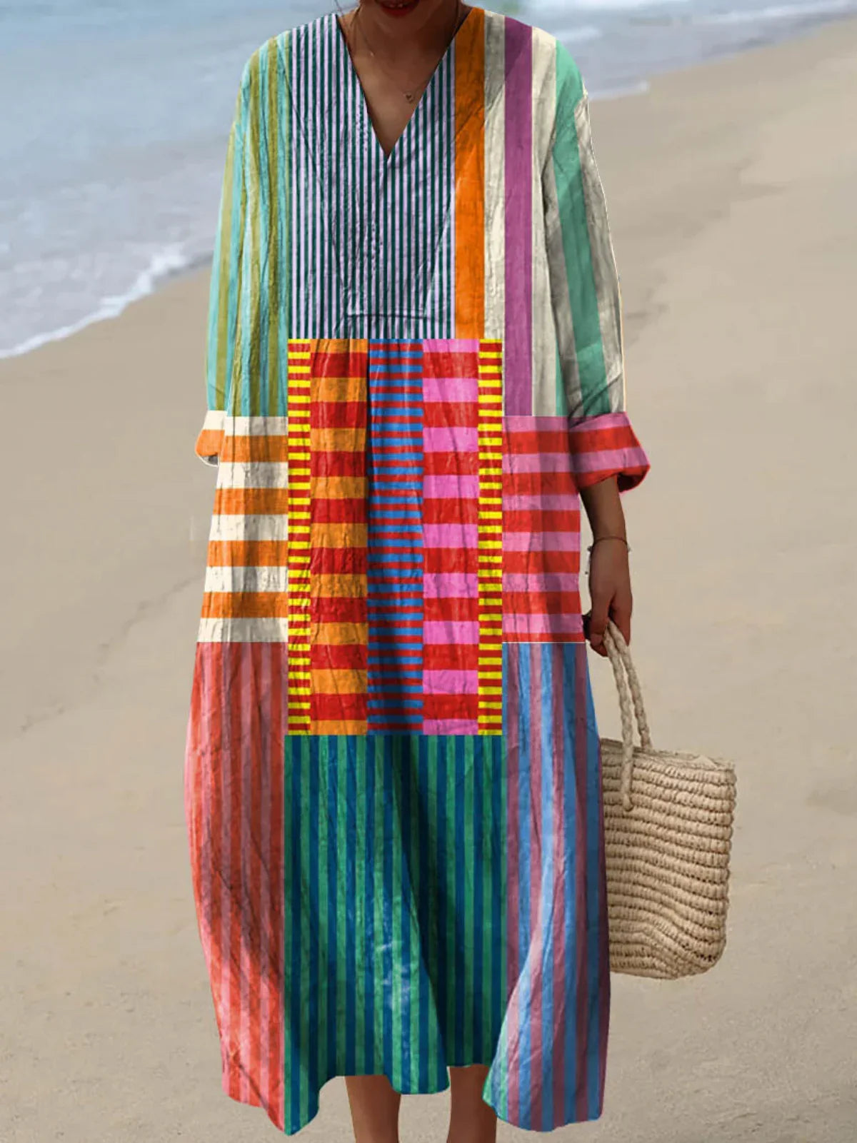 Inaya | Rochie lungă patchwork multicolor